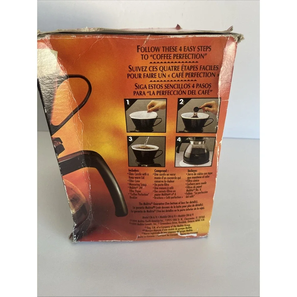 Vintage 90s Melitta 36 oz. Pour Over Coffee Brewer Black NOS 6 Cup Model CM-6/4‎